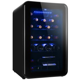 Wine Cooler Countertop Freestanding Wine Cellars Champagne Chiller Digital Temperature Control UV-Protective 24 Standard Bottle (Color: Black)